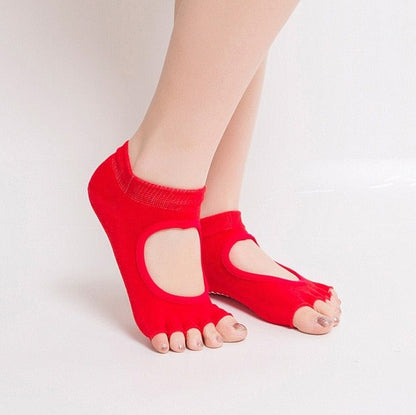 Women's Anti-Slip Grip Free Toe Yoga Fitness Socks
