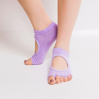 Women's Anti-Slip Grip Free Toe Yoga Fitness Socks