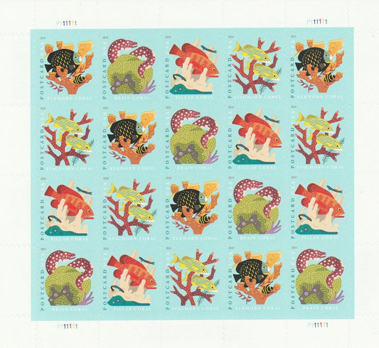 USPS Coral Reefs Postcard 2019 Forever Postage Stamps - Sheet of 20 Postage Stamps