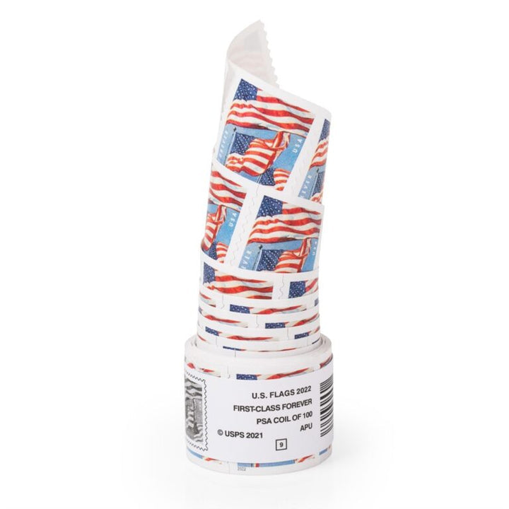 USPS FOREVER STAMPS US Flag, Coil of 100 Postage Stamps (2022)