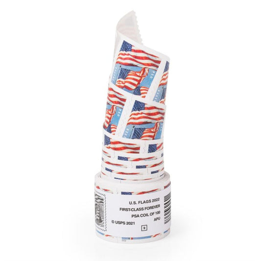 USPS FOREVER STAMPS US Flag, Coil of 100 Postage Stamps (2022)
